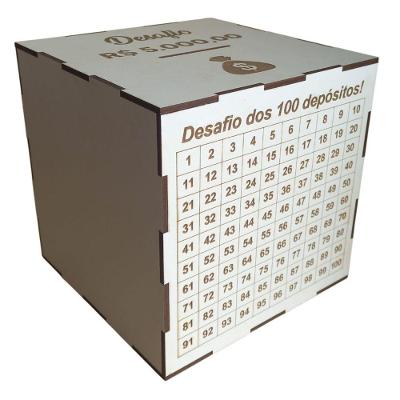 Cofre Desafio Junte 1mil 5mil 10mil 20mil para Planejamento de Economia em MDF Branco OEM