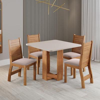Mesa Quadrada Oasis 4 Lugares em MDF com Cadeiras Estofadas em Veludo Amadeirado 90x90