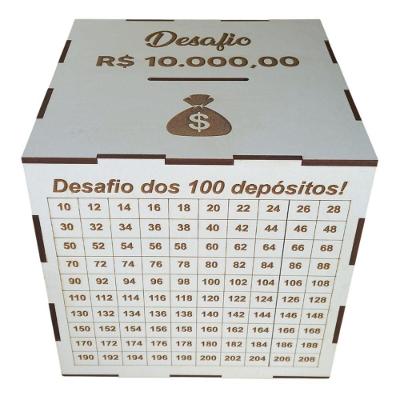 Cofre Desafio Mdf 10 Mil para Economizar de Forma Organizada Branco Oem