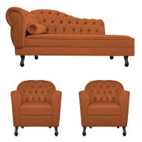 Kit Diva Recamier Diana 185Cm Lado Direito E 02 Poltronas Julia Suede - Doce Sonho Móveis Terracota - 6