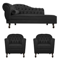 Kit Diva Recamier Diana 185Cm Lado Direito E 02 Poltronas Julia Suede - Doce Sonho Móveis Preto - 6