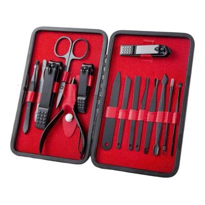 Conjunto de Manicure de Aço Inoxidável 15 Peças com Cortadores, Tesouras e Pinças Vermelho