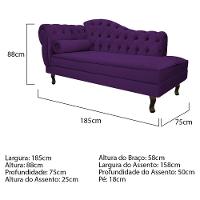 Kit Diva Recamier Diana 185Cm Lado Direito E 02 Poltronas Julia Suede - Doce Sonho Móveis Roxo - 5