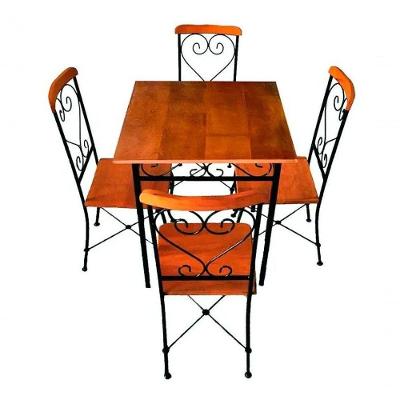 Mesa Sala de Jantar Completa 4 Lugares em Ferro Rustic Tamanho 90x90 com Cadeiras