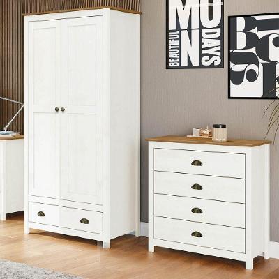 Conjunto Quarto Guarda Roupa 9101 9103bf 2 Portas de Bater 4 Gavetas em Madeira Maciça Branco Freijó
