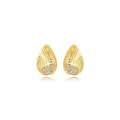 Brinco Atraktiva Jóias Gota Desenhada Banhada a Ouro 18k em Semijoia 1,5CM Dourado