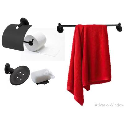 Conjunto de Acessórios para Banheiro Conjunto Preto Fosco em Inox com 3 Peças Organizador OEM