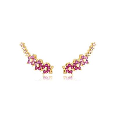 Brinco Earcuf Atraktiva Jóias Flores Banhadas a Ouro 18k Vermelha em Semijoia Dourado