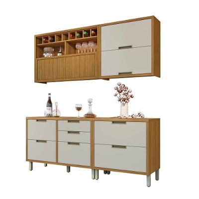 Cozinha Completa Imperatriz 4 Portas MDF 200cm Off White Freijó com Corrediças Telescópicas