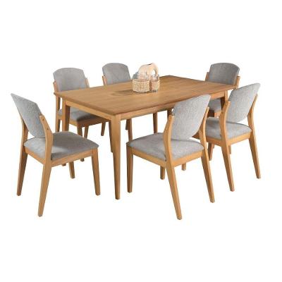 Conjunto de Jantar California 6 Lugares Tampo em MDF com Cadeiras Estofadas Amadeirado 160x90cm