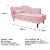 Kit Diva Recamier Diana 185Cm Lado Direito E 01 Poltrona Classic Suede - Doce Sonho Móveis Rosa Bebê - 5