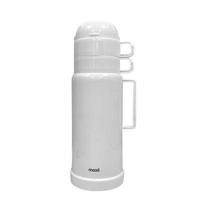 Conjunto de Garrafa Térmica Mood 1L com 2 Xícaras em PP com Ampola de Vidro Branco