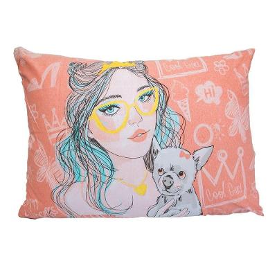 Fronha Girl Óculos e Cachorro Malha 100% Algodão 48CMx68CM 01 Peça Branco Portallar
