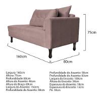Kit Diva Recamier Azura 160Cm Lado Esquerdo E 02 Poltronas Classic Linho - Doce Sonho Móveis Rosê