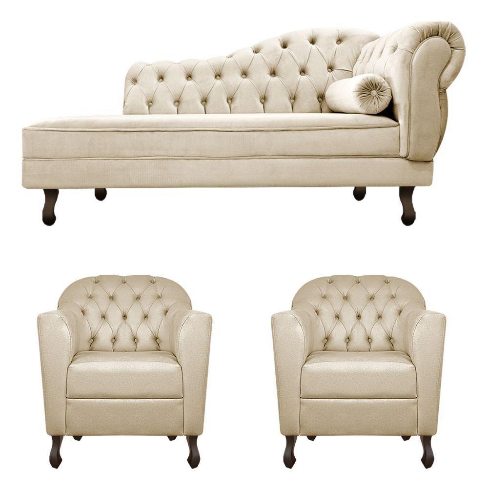 Kit Diva Recamier Diana 160Cm Lado Esquerdo E 02 Poltronas Julia Corano - Doce Sonho Móveis Bege - 6