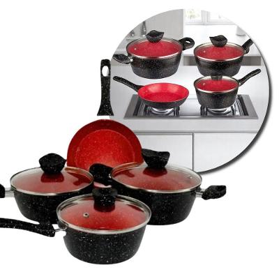 Conjunto de Panelas 4 Peças Alumínio com Tampa de Vidro Antiaderente Preto Vermelho