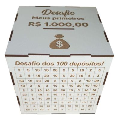Cofre Desafio Junte 1mil 5mil 10mil 20mil Valores 5 Mil para Planejamento Financeiro Branco OEM