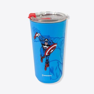 Copo Térmico Cpopo Sky Capitão América em Aço Inoxidável e Plástico 500ML Tampa Hermética Paredes