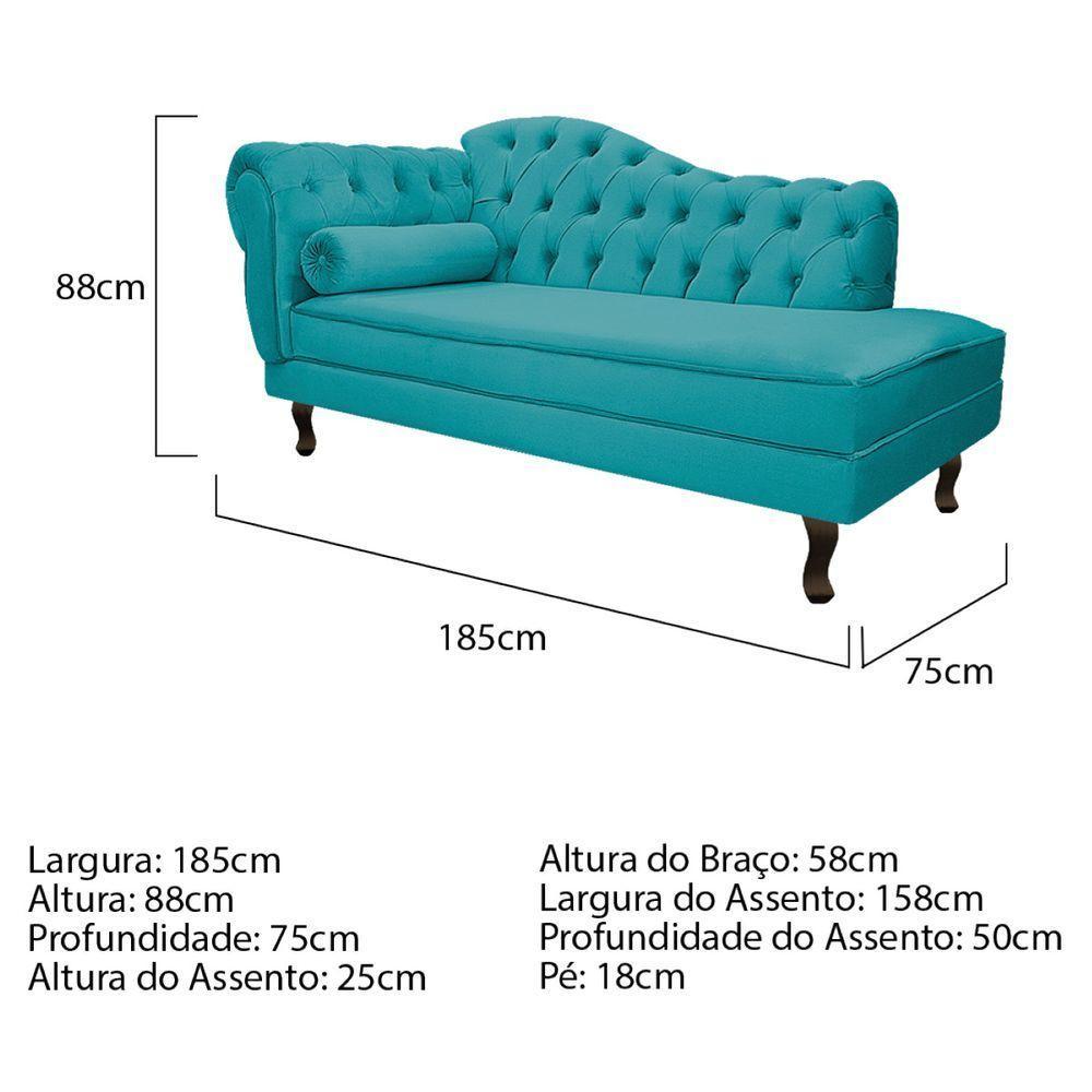 Kit Diva Recamier Diana 185Cm Lado Direito E 01 Poltrona Suede - Doce Sonho Móveis Azul Turquesa - 5