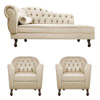 Kit Diva Recamier Diana 185Cm Lado Direito E 02 Poltronas Julia Corano - Doce Sonho Móveis Bege - 5