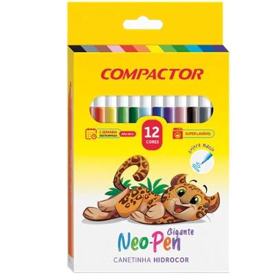 Canetinha Hidrocor Compactor Neo Pen Gigante com Ponta Robusta Lavável para Desenhos e Pinturas 12