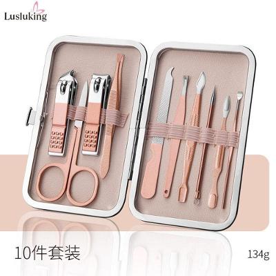 Conjunto de Manicure de Aço Inoxidável 10 Peças com Ferramentas Resistentes à Corrosão Rosa