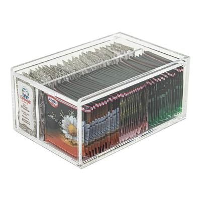 Caixa Acrílico Organizadora, Sache Chá e Açúcar com 2 Nichos, Acrílico Cristal Cast Transparente