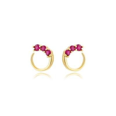 Brinco Atraktiva Jóias Círculo com Zircônias Coloridas Banhada a Ouro 18k Dourado