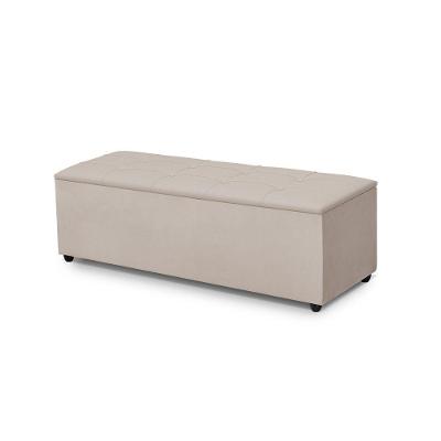 Baú Recamier Firenze 140CM Estofado em Tecido Veludo Bege para Decoração do Quarto
