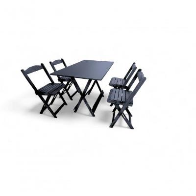 Conjunto de Mesa com 4 Cadeiras 4 Lugares Tampo em Madeira Marítima com Assentos Dobráveis Preto