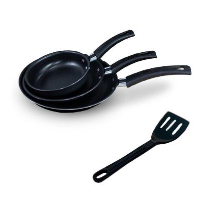 Conjunto de Frigideira 3 Peças Antiaderente Teflon Global Alumínio 18cm 22cm 14cm Preto OEM