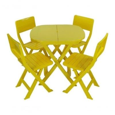 Conjunto para Bar e Varanda Conjunto 1 Mesa 4 Cadeiras Dobráveis de Plástico Estrutura em Plástico