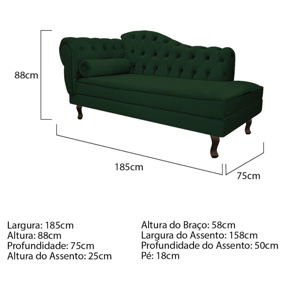 Kit Diva Recamier Diana 185Cm Lado Direito E 01 Poltrona Classic Suede - Doce Sonho Móveis Verde - 5