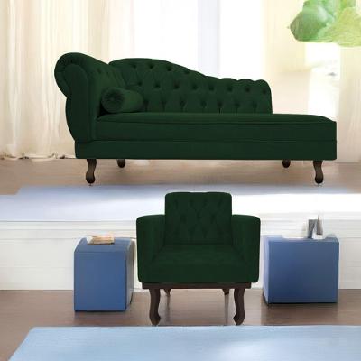 Kit Diva Recamier Diana 185Cm Lado Direito E 01 Poltrona Classic Suede - Doce Sonho Móveis Verde