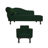 Kit Diva Recamier Diana 185Cm Lado Direito E 01 Poltrona Classic Suede - Doce Sonho Móveis Verde - 6