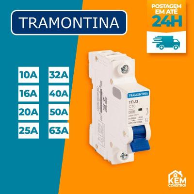 Disjuntor Curva C 10A a 63A para Sobrecarga e Curto Circuito em Trilho DIN Tramontina OEM