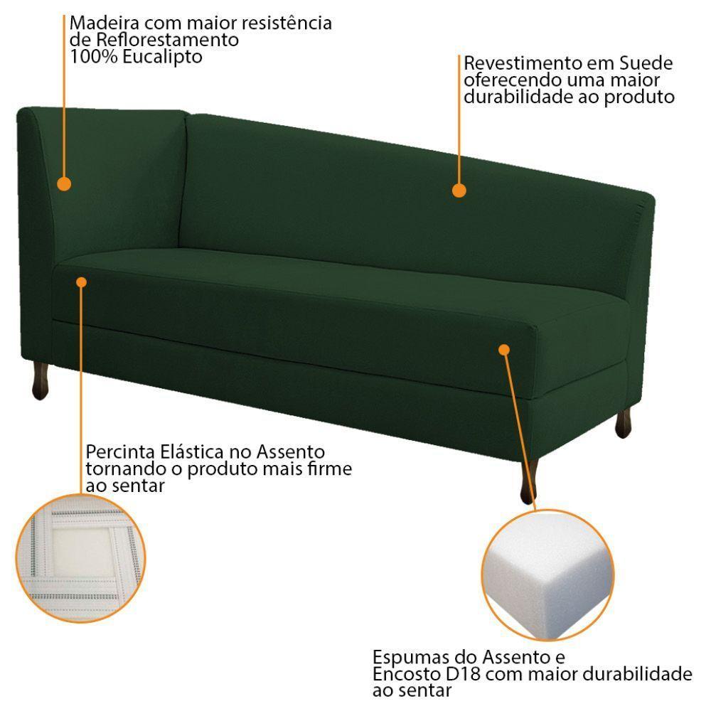 Kit Diva Recamier Heitor 140Cm Lado Esquerdo E 02 Poltronas Luiza Suede - Doce Sonho Móveis Verde - 3
