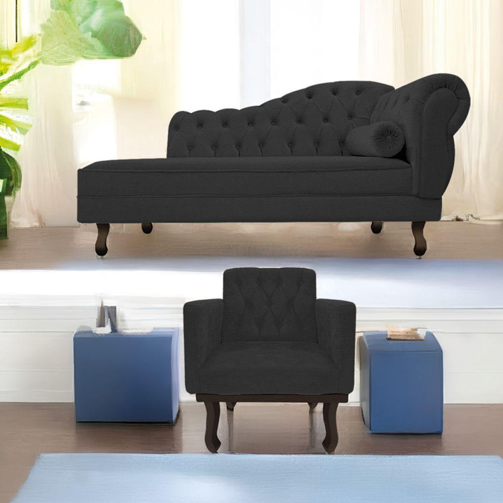Kit Diva Recamier Diana 160Cm Lado Esquerdo E 01 Poltrona Classic Corano - Doce Sonho Móveis Preto - 1