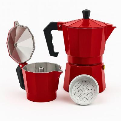 Cafeteira Italiana Moka em Alumínio 300ML para 6 Xícaras Vermelha, Ideal para Café Expresso em Casa