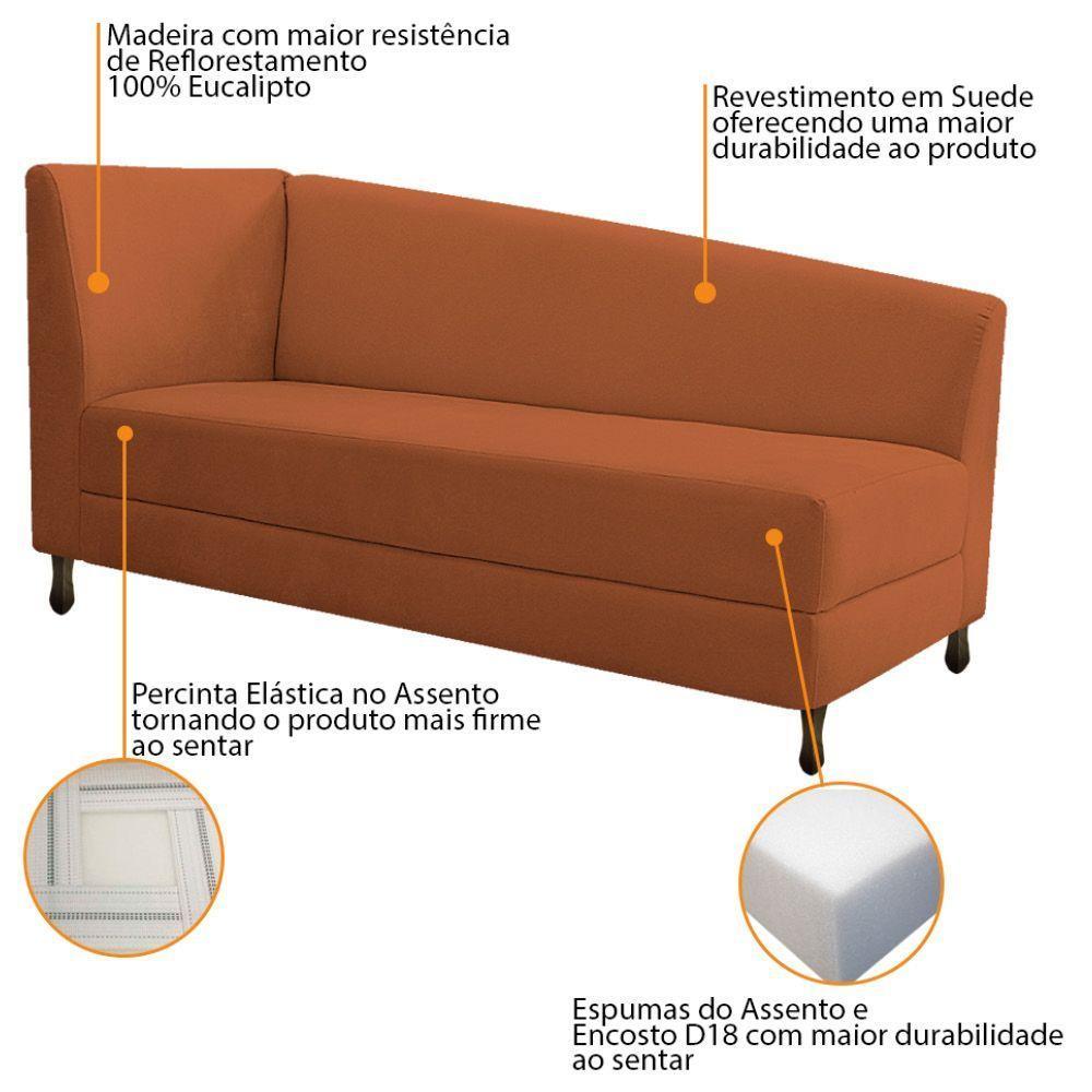 Kit Diva Recamier Heitor 140Cm Lado Direito E 02 Poltronas Luiza Suede - Doce Sonho Móveis Terracota - 3