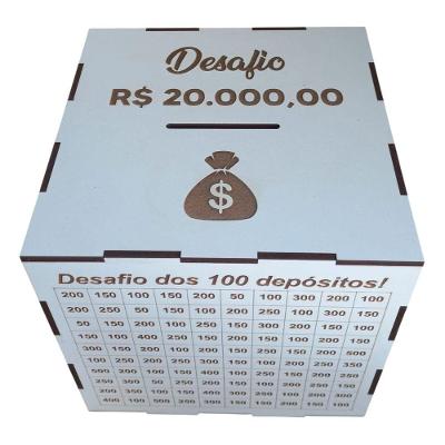 Cofre do Desafio 20 Mil para Economia com Painel de Metas em Mdf Branco Oem