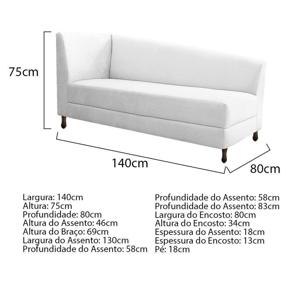 Kit Diva Recamier Heitor 140Cm Lado Esquerdo E 02 Poltronas Luiza Suede - Doce Sonho Móveis Branco - 5