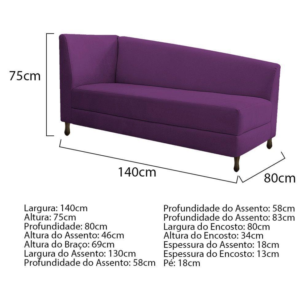 Kit Diva Recamier Heitor 140Cm Lado Direito E 02 Poltronas Luiza Suede - Doce Sonho Móveis Roxo - 4
