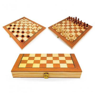 Jogo de Tabuleiro Jogo de Xadrez e Dama Caixa Dobrável 2 em 1 Grande Marrom Hoyle Games
