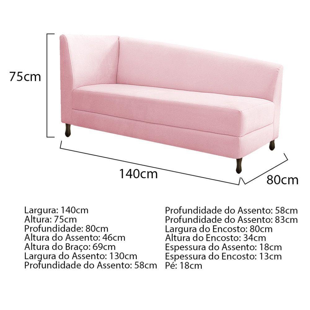 Kit Diva Recamier Heitor 140Cm Lado Direito E 02 Poltronas Luiza Suede - Doce Sonho Móveis Rosa Bebê - 5