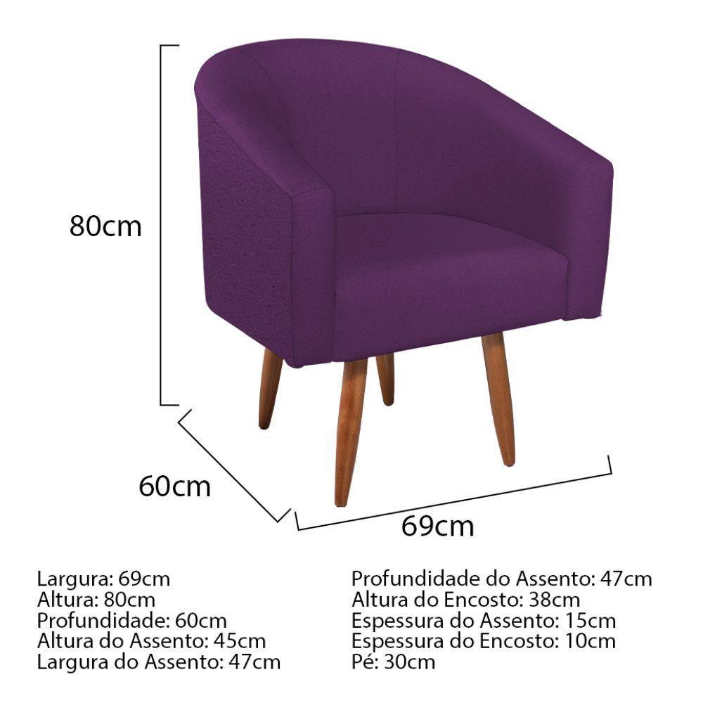 Kit Diva Recamier Heitor 140Cm Lado Esquerdo E 02 Poltronas Luiza Suede - Doce Sonho Móveis Roxo - 4