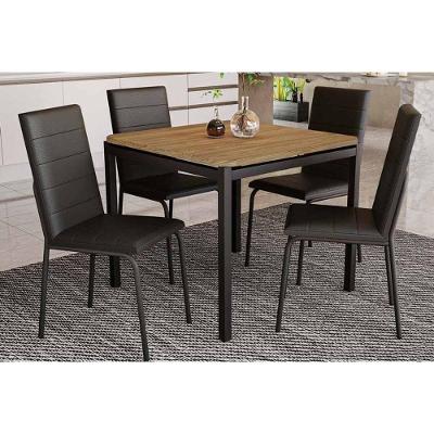 Conjunto de Jantar Reno 4 Lugares Tampo em MDF com Cadeiras Amsterdã Preto Fosco-Corano 90CM