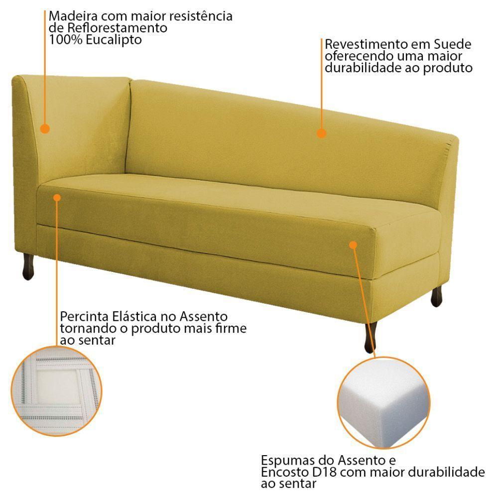 Kit Diva Recamier Heitor 140Cm Lado Esquerdo E 02 Poltronas Luiza Suede - Doce Sonho Móveis Amarelo - 3