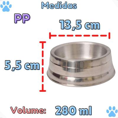 Comedouro e Bebedouro para Cães OEM Pesado Polido de Alumínio Prata Tamanho PP 280ml 1 Unidade