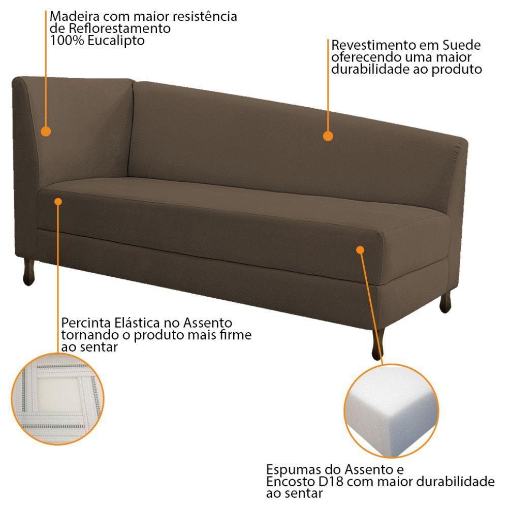 Kit Diva Recamier Heitor 140Cm Lado Esquerdo E 02 Poltronas Luiza Suede - Doce Sonho Móveis Marrom - 2